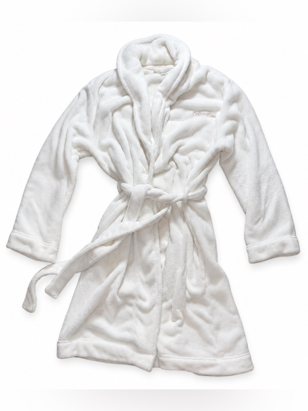 Calvin Klein White Plush Bathrobe | Belted Cozy Robe | Women’s M/L